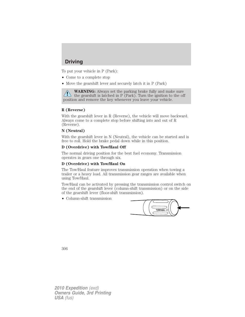 Driving | FORD 2010 Expedition v.3 User Manual | Page 306 / 422