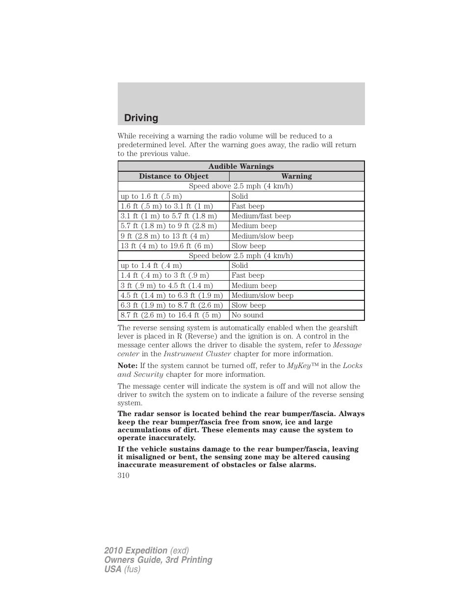 Driving | FORD 2010 Expedition v.3 User Manual | Page 310 / 422