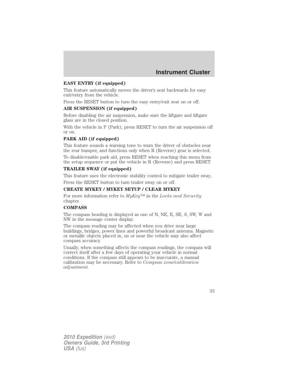 Instrument cluster | FORD 2010 Expedition v.3 User Manual | Page 33 / 422