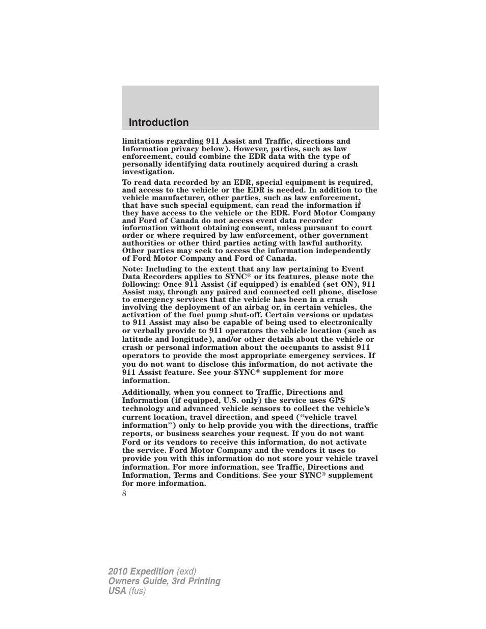 Introduction | FORD 2010 Expedition v.3 User Manual | Page 8 / 422