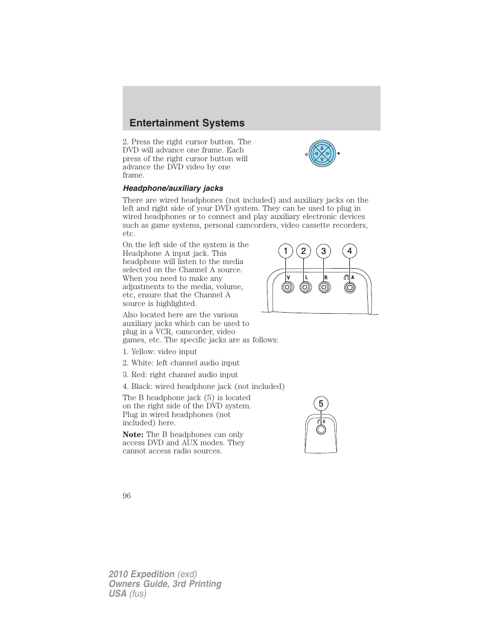 Headphone/auxiliary jacks, Entertainment systems | FORD 2010 Expedition v.3 User Manual | Page 96 / 422