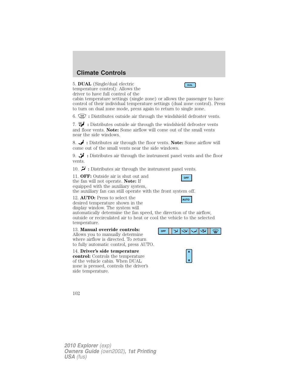 Climate controls | FORD 2010 Explorer v.1 User Manual | Page 102 / 404