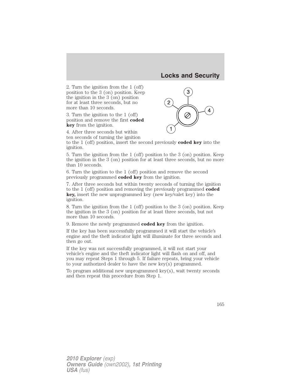 Locks and security | FORD 2010 Explorer v.1 User Manual | Page 165 / 404