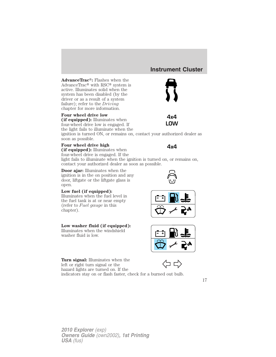 Instrument cluster | FORD 2010 Explorer v.1 User Manual | Page 17 / 404