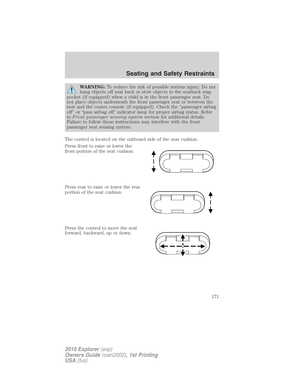 Seating and safety restraints | FORD 2010 Explorer v.1 User Manual | Page 171 / 404