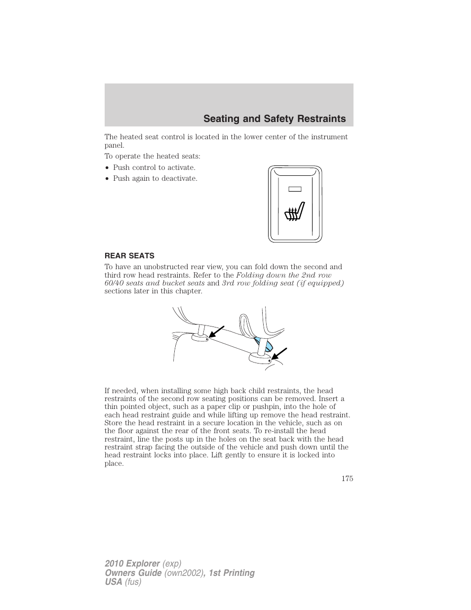 Rear seats, Seating and safety restraints | FORD 2010 Explorer v.1 User Manual | Page 175 / 404