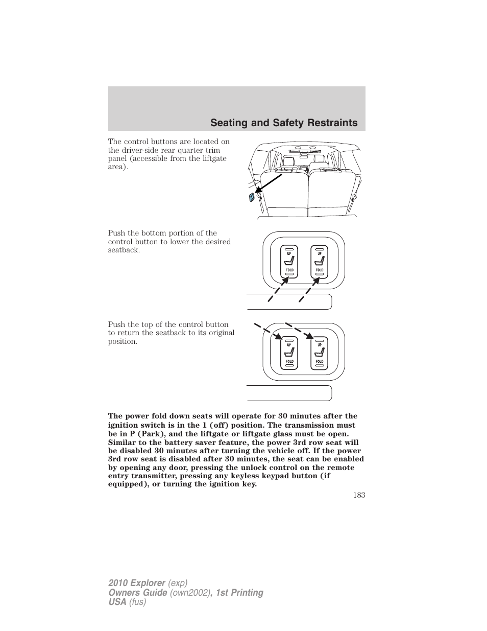 Seating and safety restraints | FORD 2010 Explorer v.1 User Manual | Page 183 / 404