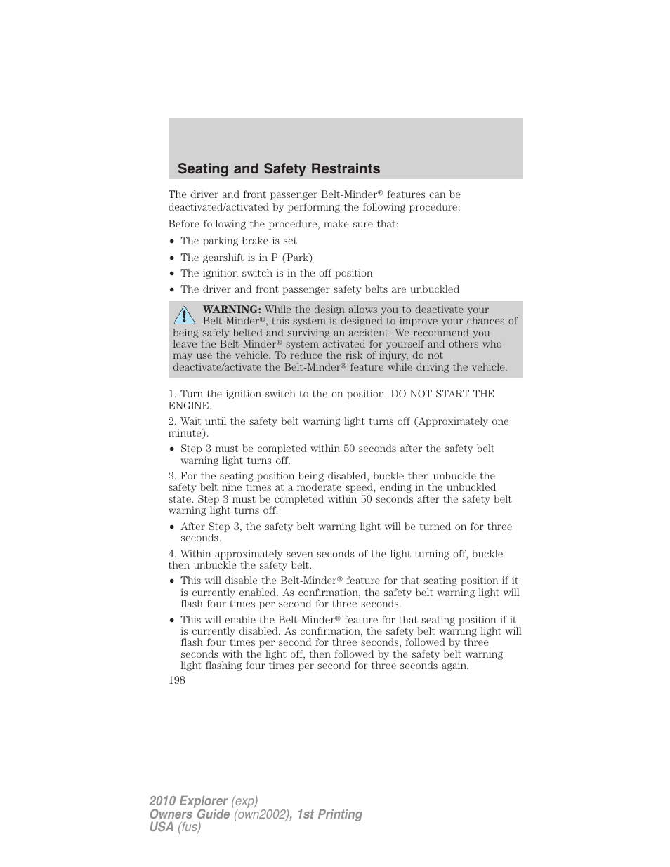 Seating and safety restraints | FORD 2010 Explorer v.1 User Manual | Page 198 / 404