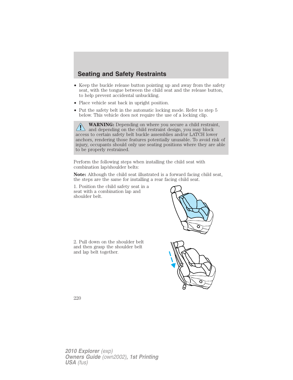 Seating and safety restraints | FORD 2010 Explorer v.1 User Manual | Page 220 / 404