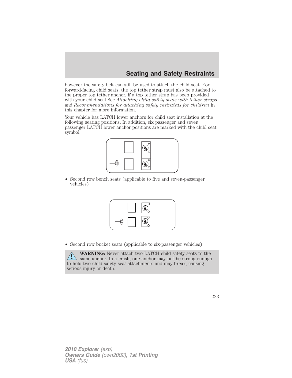 Seating and safety restraints | FORD 2010 Explorer v.1 User Manual | Page 223 / 404