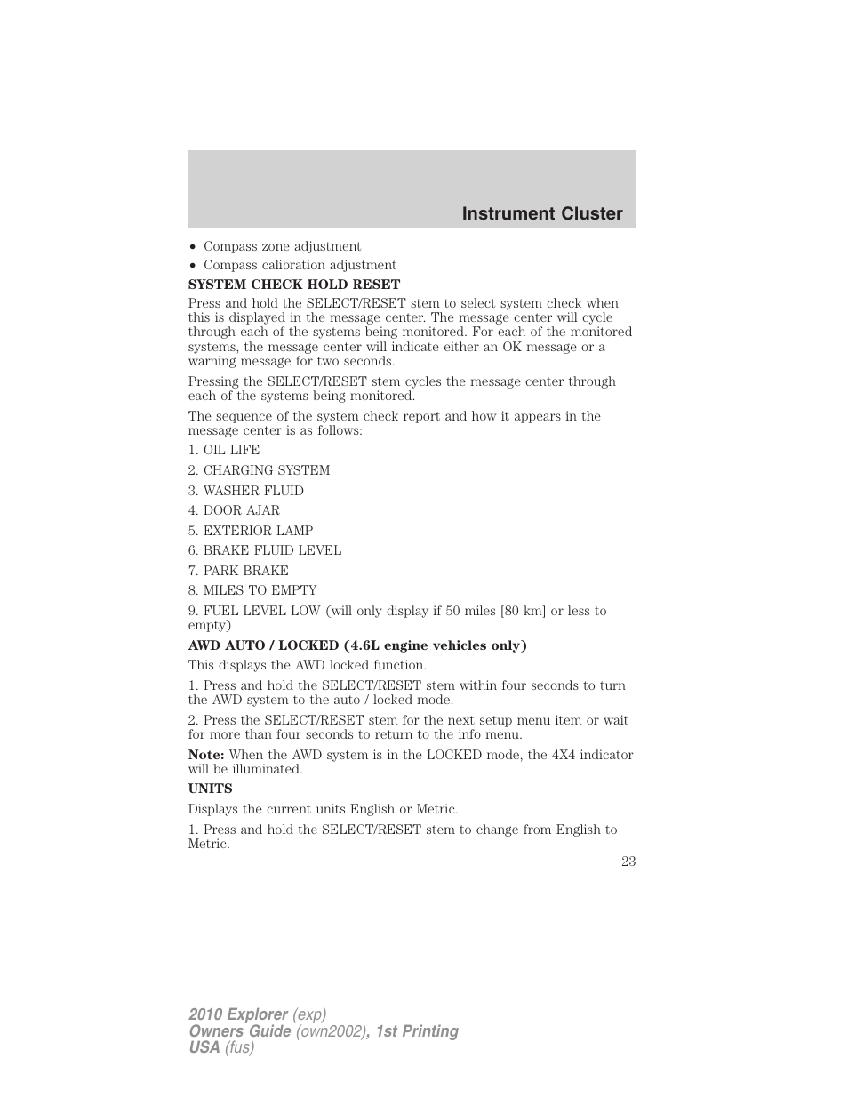 Instrument cluster | FORD 2010 Explorer v.1 User Manual | Page 23 / 404