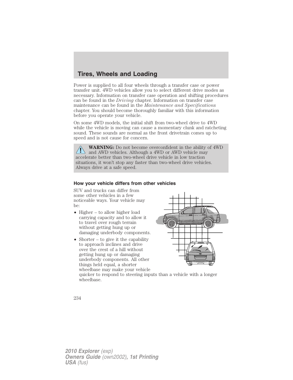 How your vehicle differs from other vehicles, Tires, wheels and loading | FORD 2010 Explorer v.1 User Manual | Page 234 / 404