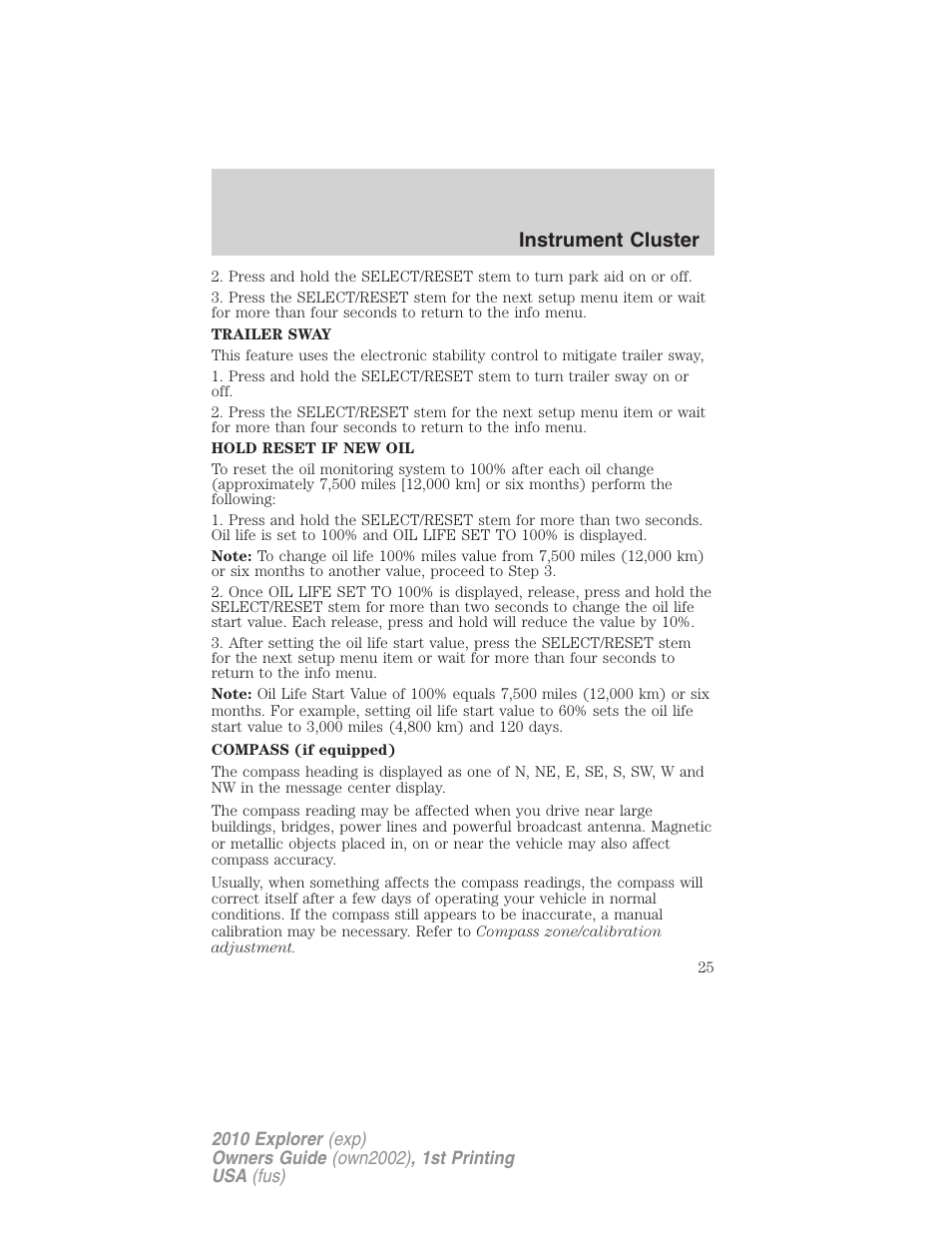 Instrument cluster | FORD 2010 Explorer v.1 User Manual | Page 25 / 404