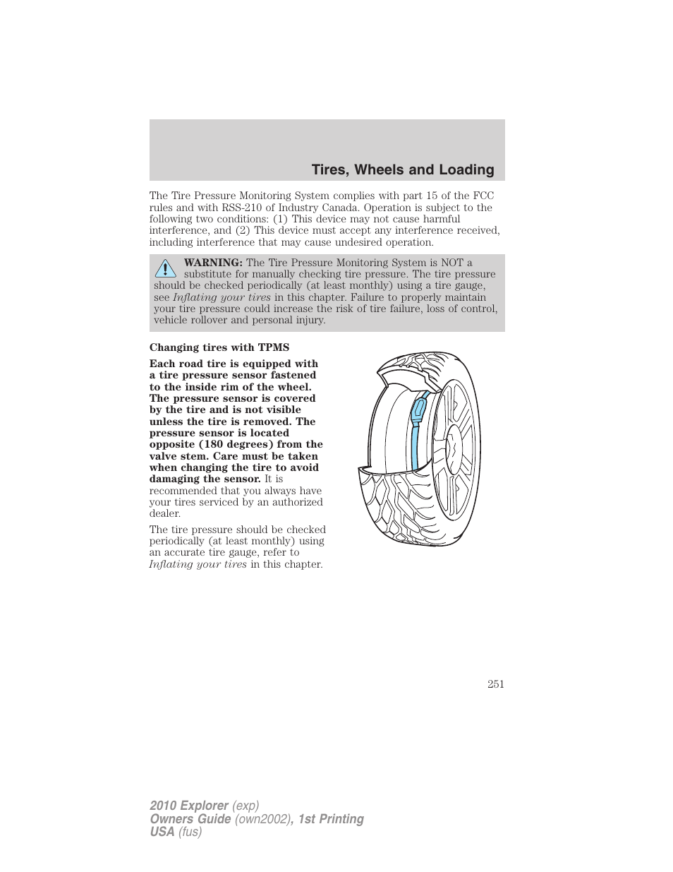 Tires, wheels and loading | FORD 2010 Explorer v.1 User Manual | Page 251 / 404