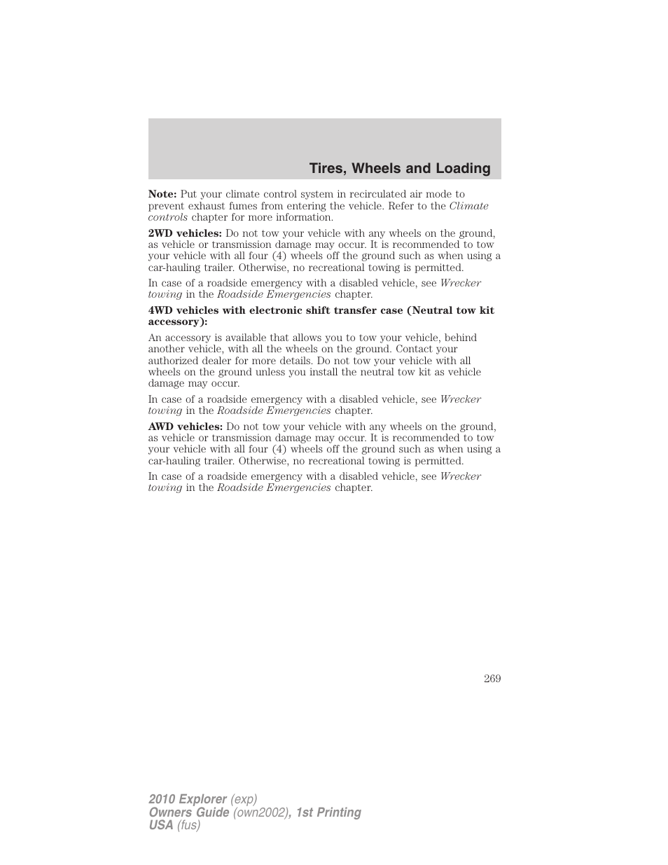 Tires, wheels and loading | FORD 2010 Explorer v.1 User Manual | Page 269 / 404