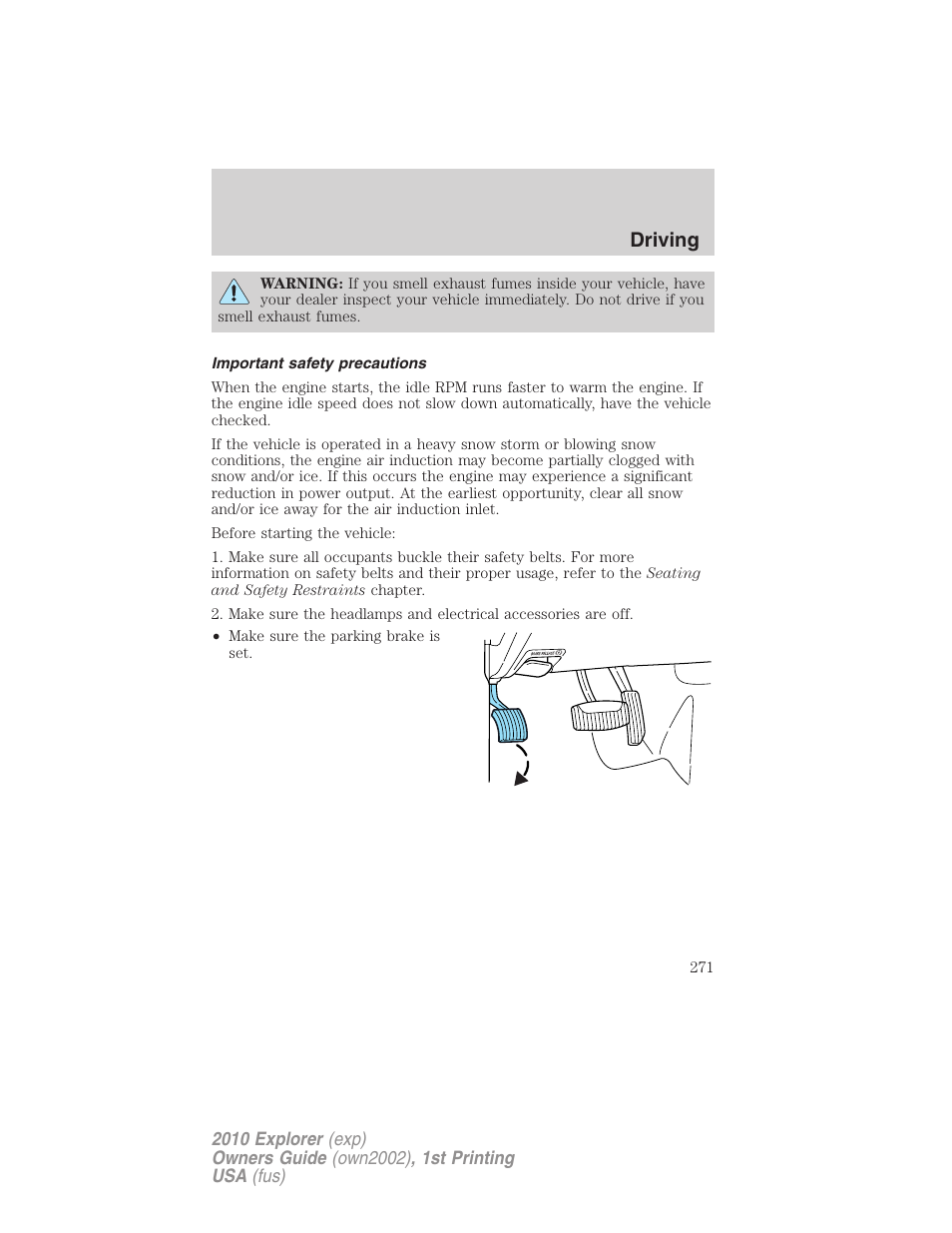 Important safety precautions, Driving | FORD 2010 Explorer v.1 User Manual | Page 271 / 404