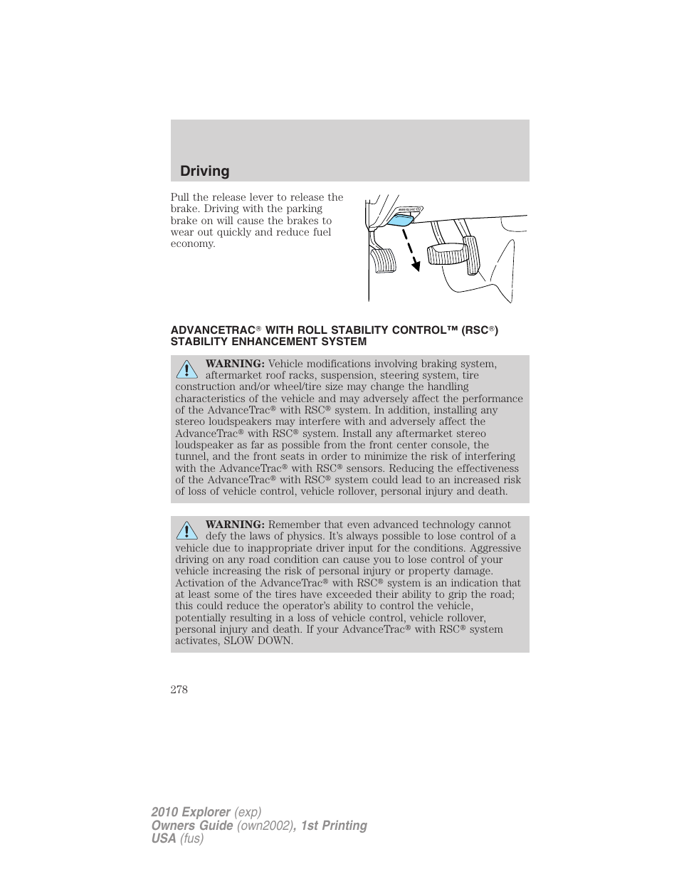 Advancetrac, Driving | FORD 2010 Explorer v.1 User Manual | Page 278 / 404