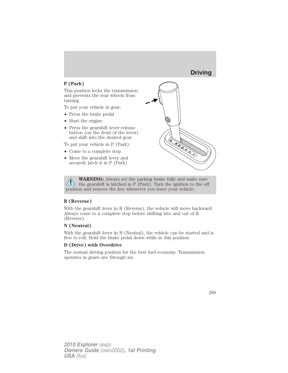 Driving | FORD 2010 Explorer v.1 User Manual | Page 289 / 404