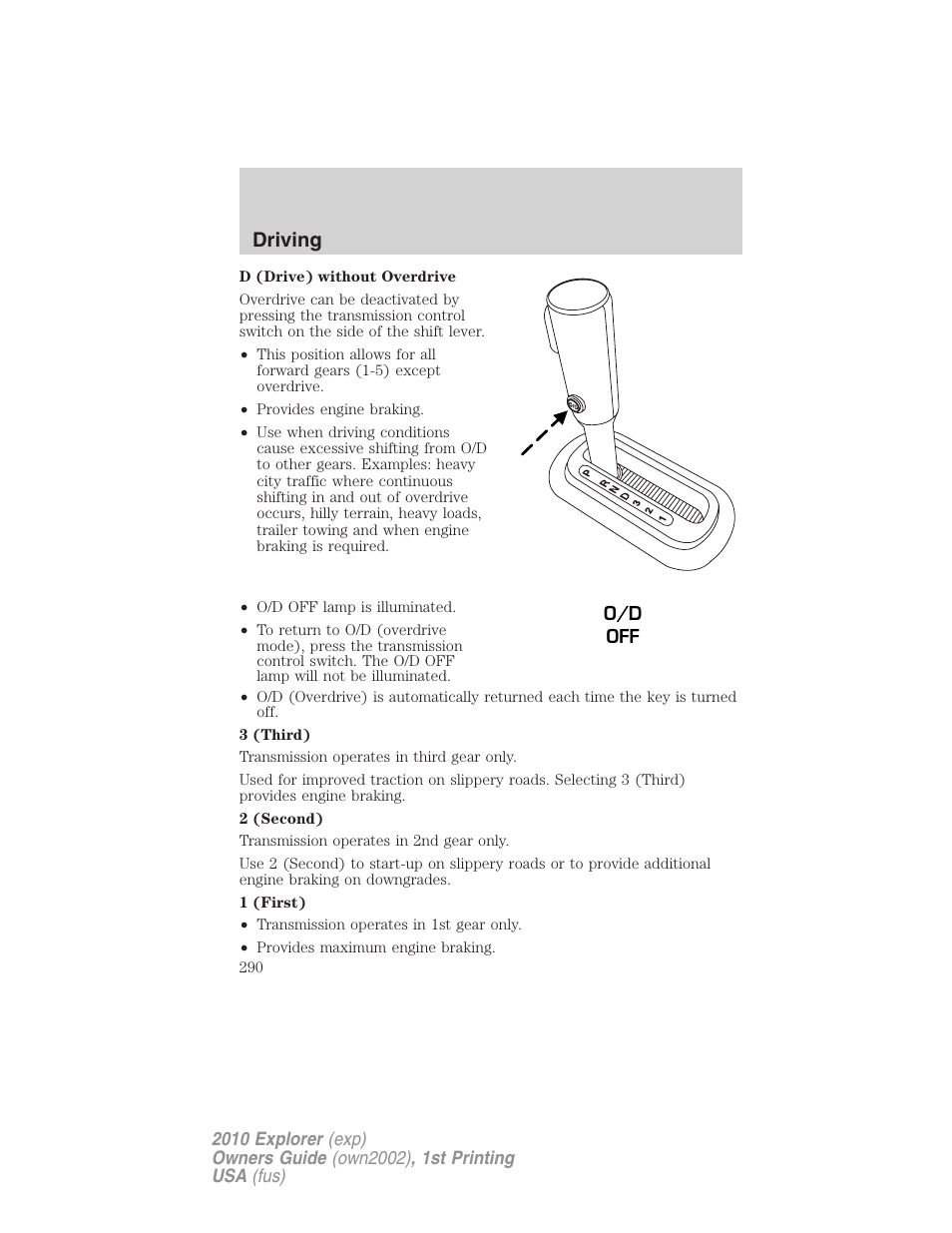 Driving | FORD 2010 Explorer v.1 User Manual | Page 290 / 404