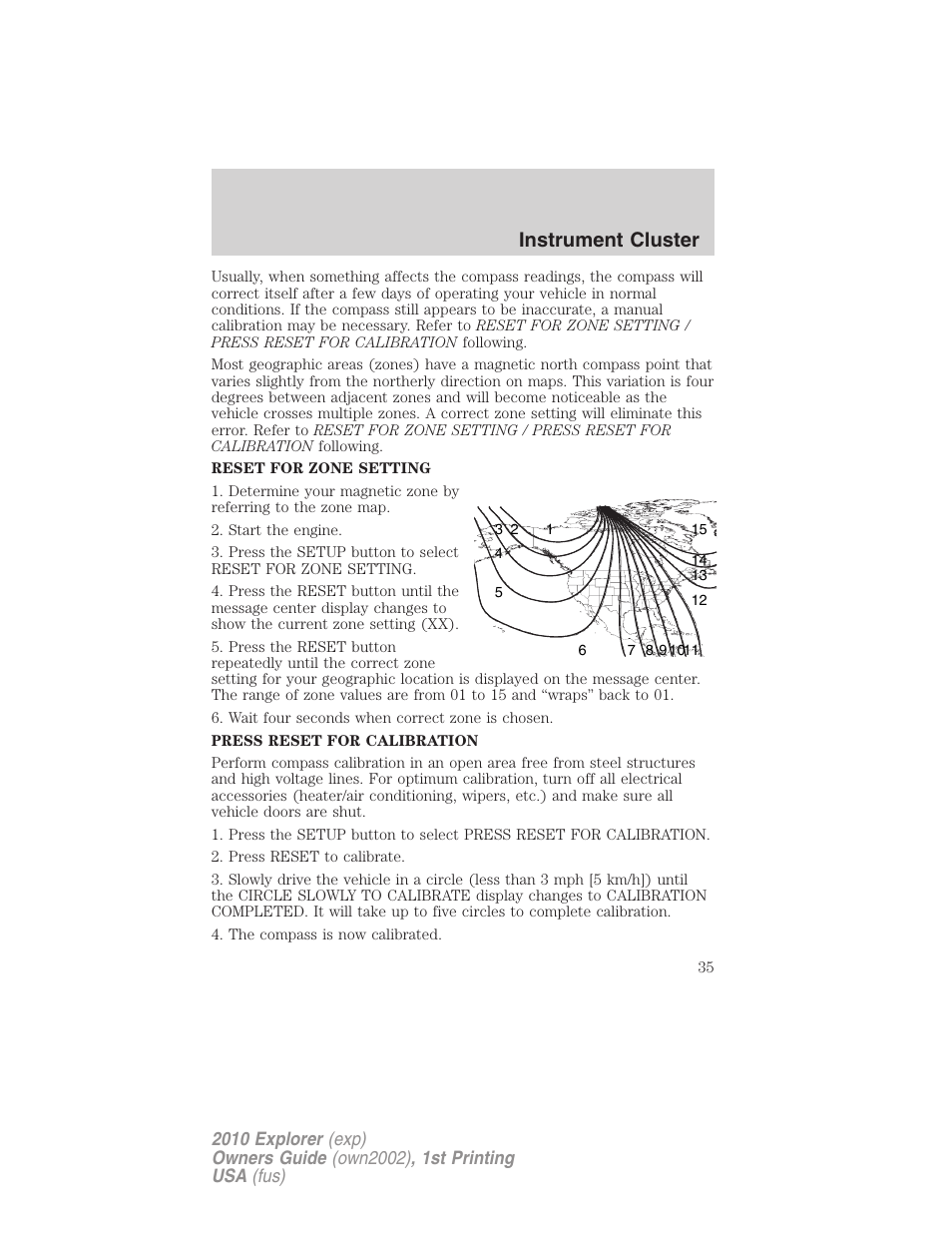 Instrument cluster | FORD 2010 Explorer v.1 User Manual | Page 35 / 404