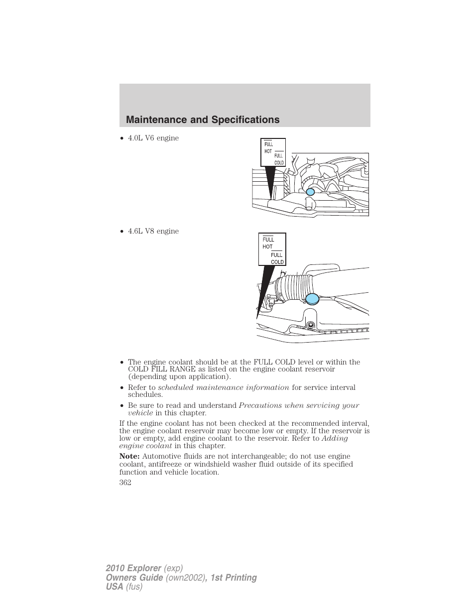 Maintenance and specifications | FORD 2010 Explorer v.1 User Manual | Page 362 / 404