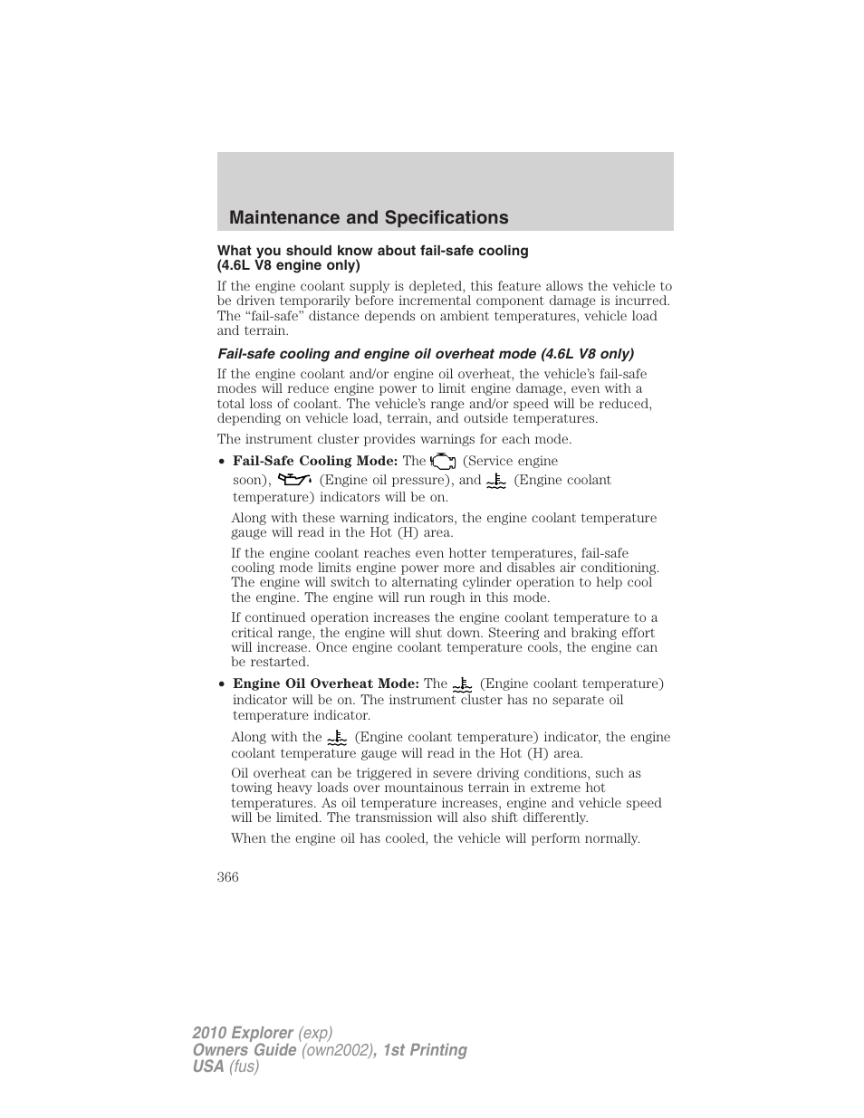 Maintenance and specifications | FORD 2010 Explorer v.1 User Manual | Page 366 / 404