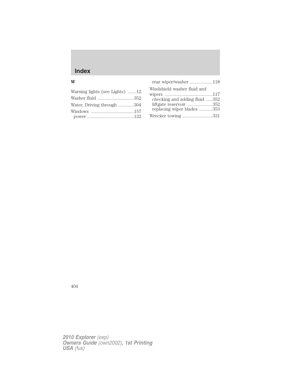 Index | FORD 2010 Explorer v.1 User Manual | Page 404 / 404