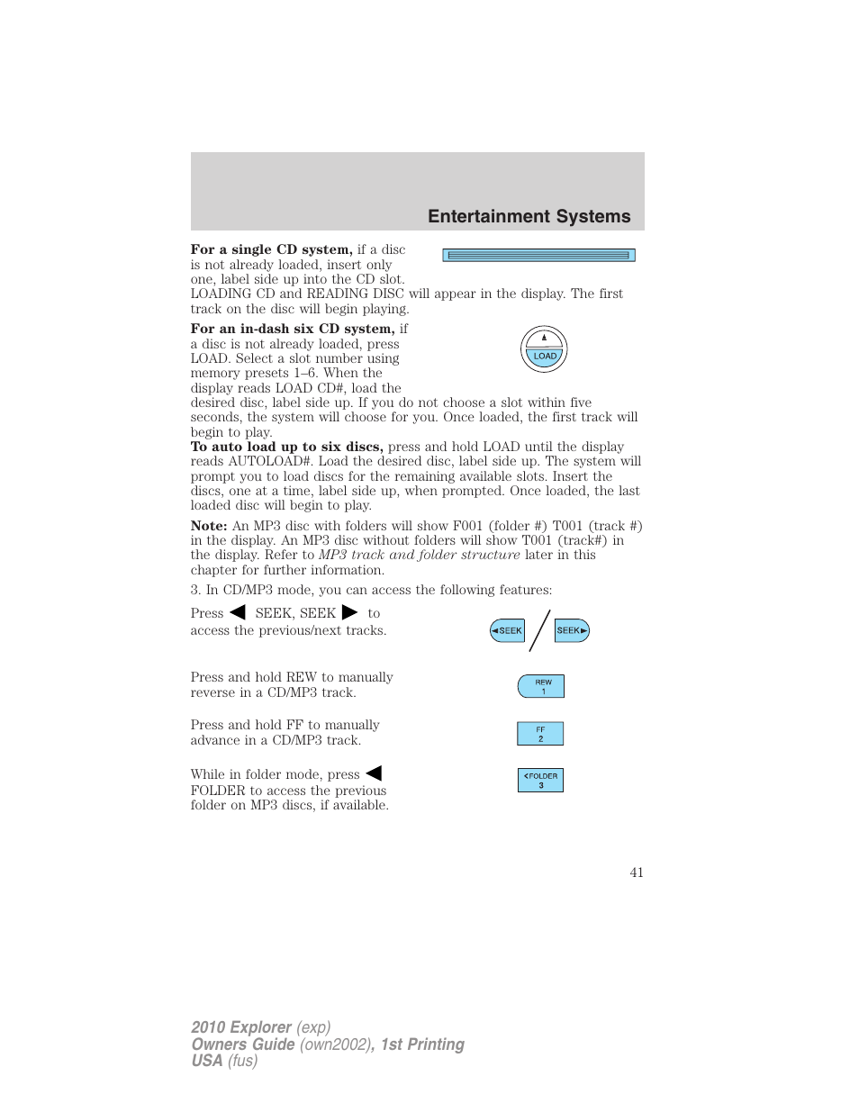 Entertainment systems | FORD 2010 Explorer v.1 User Manual | Page 41 / 404