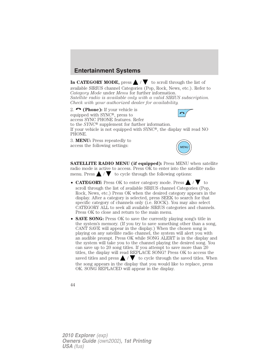 Entertainment systems | FORD 2010 Explorer v.1 User Manual | Page 44 / 404