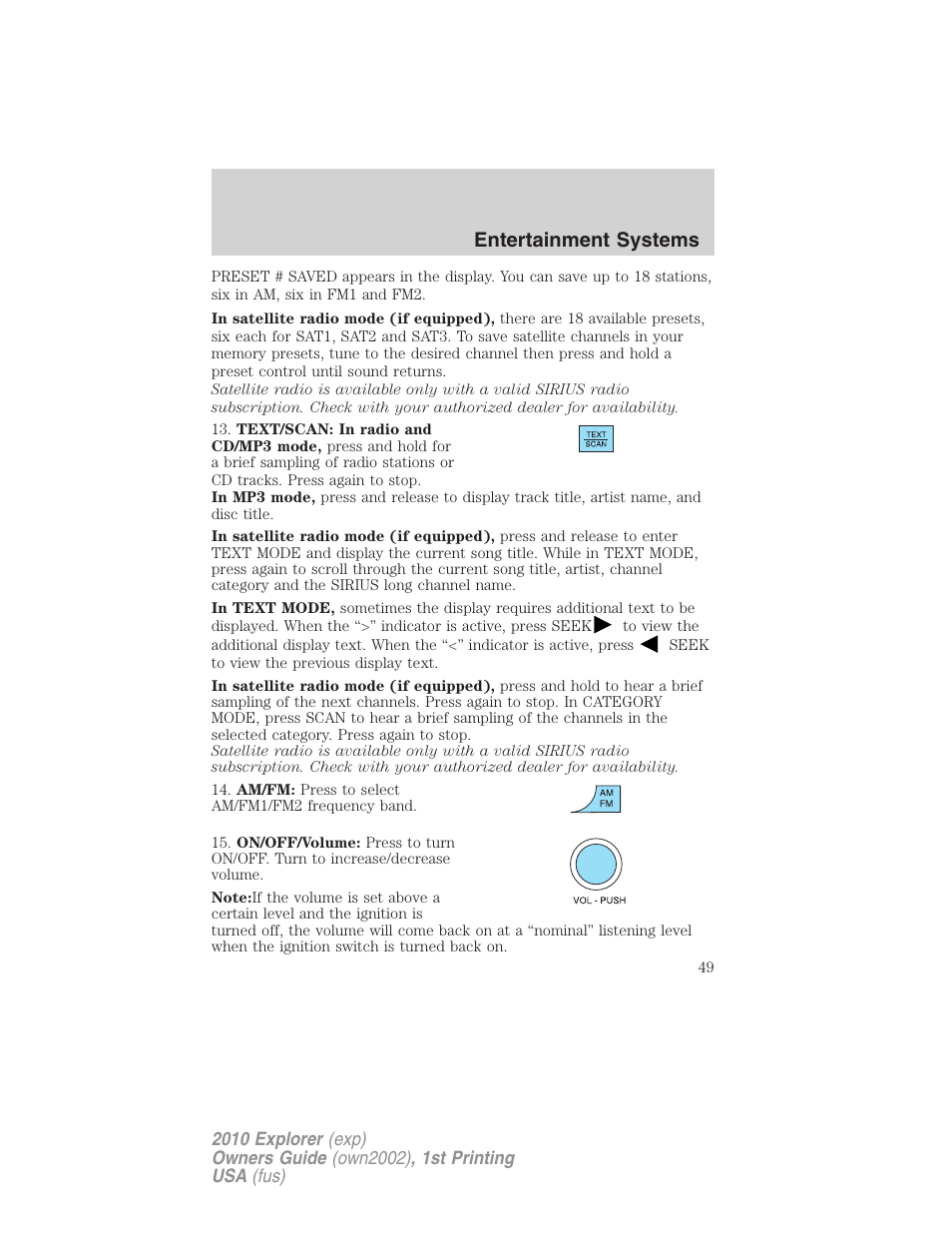 Entertainment systems | FORD 2010 Explorer v.1 User Manual | Page 49 / 404