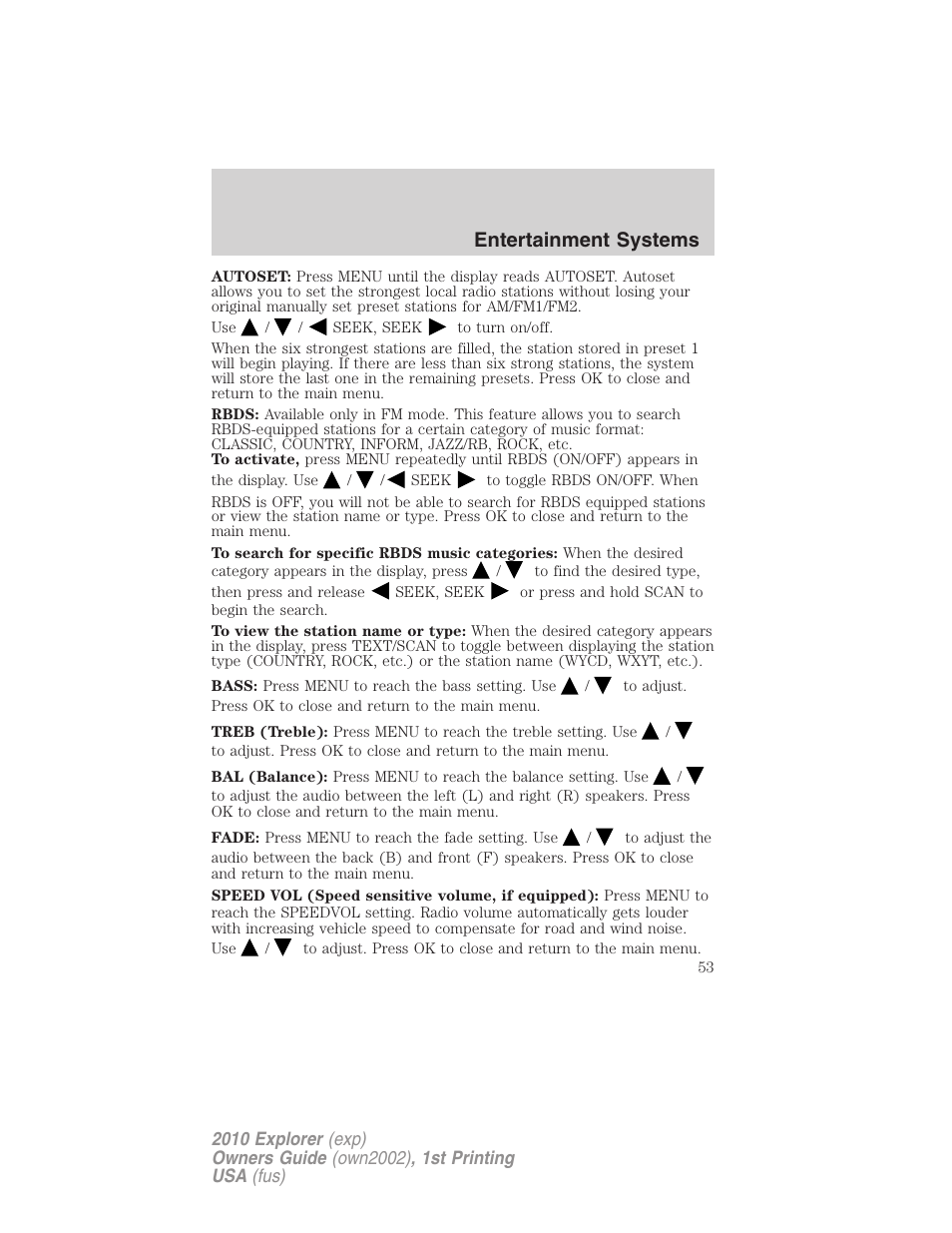 Entertainment systems | FORD 2010 Explorer v.1 User Manual | Page 53 / 404