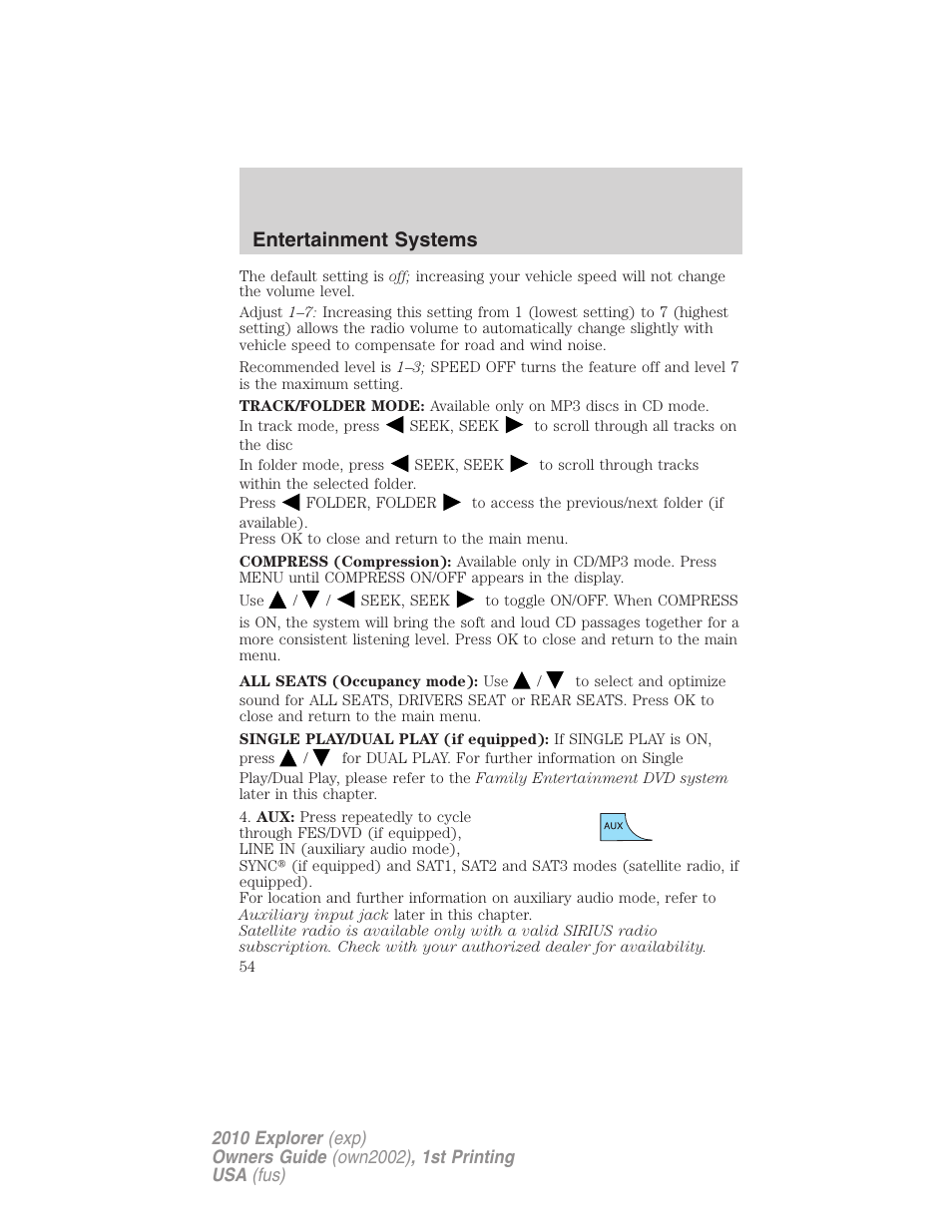 Entertainment systems | FORD 2010 Explorer v.1 User Manual | Page 54 / 404