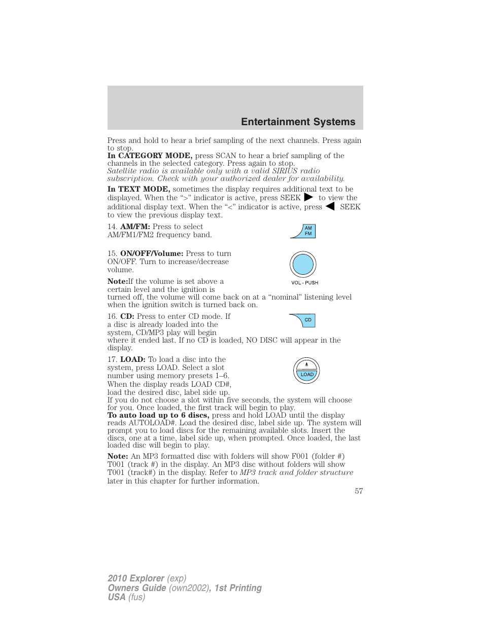 Entertainment systems | FORD 2010 Explorer v.1 User Manual | Page 57 / 404