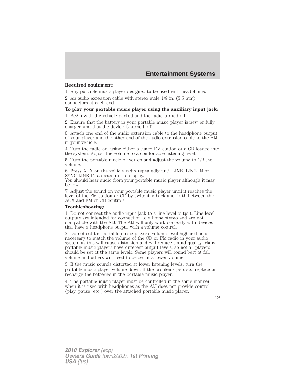 Entertainment systems | FORD 2010 Explorer v.1 User Manual | Page 59 / 404