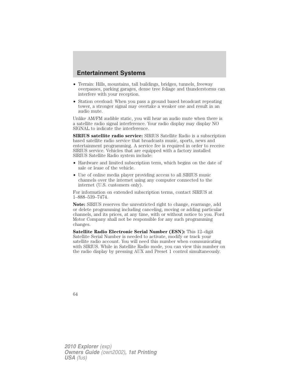 Entertainment systems | FORD 2010 Explorer v.1 User Manual | Page 64 / 404