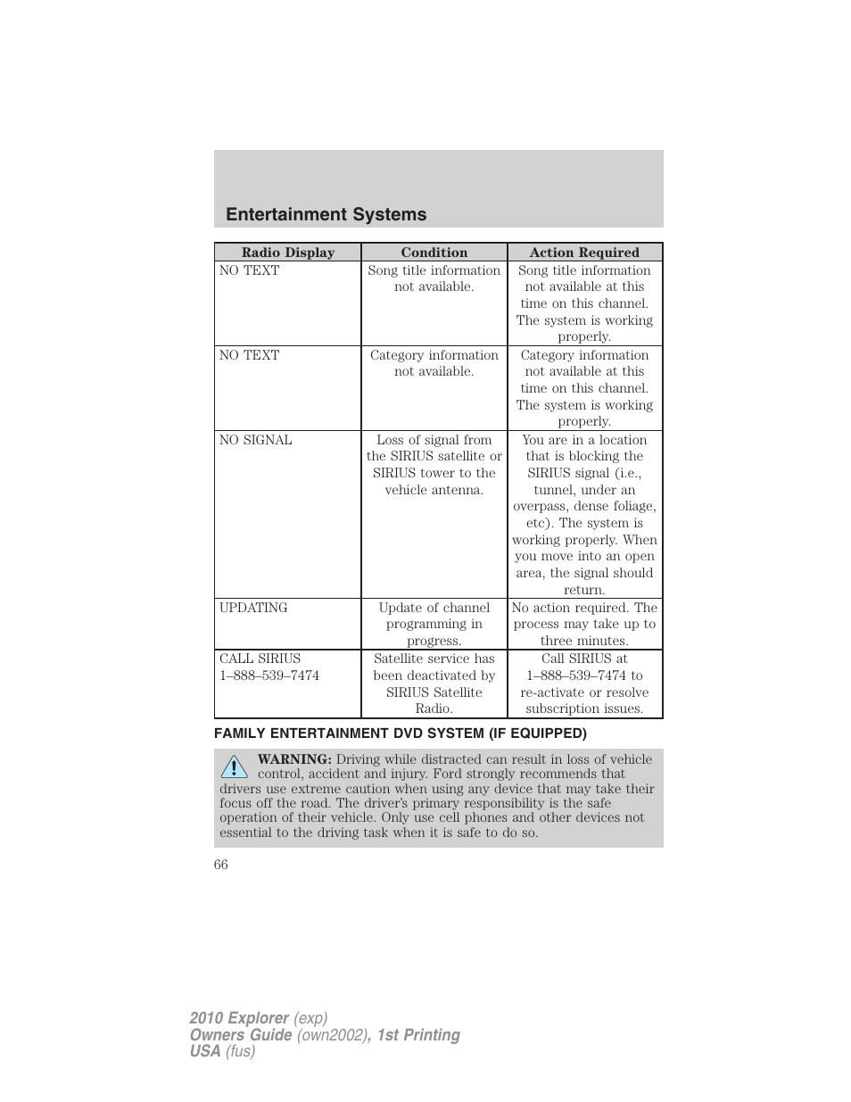 Family entertainment dvd system (if equipped), Family entertainment system, Entertainment systems | FORD 2010 Explorer v.1 User Manual | Page 66 / 404