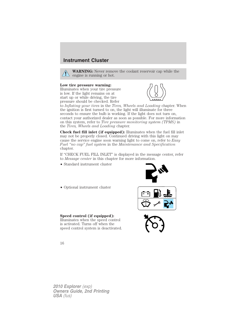 Instrument cluster | FORD 2010 Explorer v.2 User Manual | Page 16 / 406