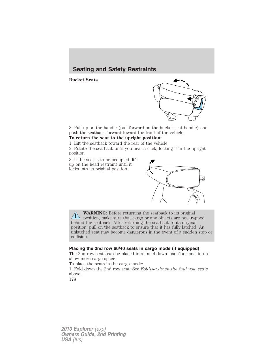 Seating and safety restraints | FORD 2010 Explorer v.2 User Manual | Page 178 / 406