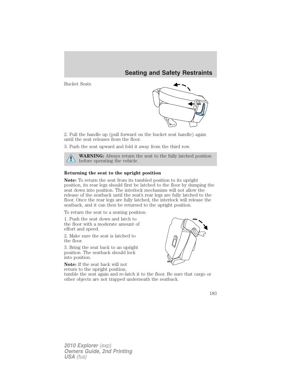 Seating and safety restraints | FORD 2010 Explorer v.2 User Manual | Page 183 / 406