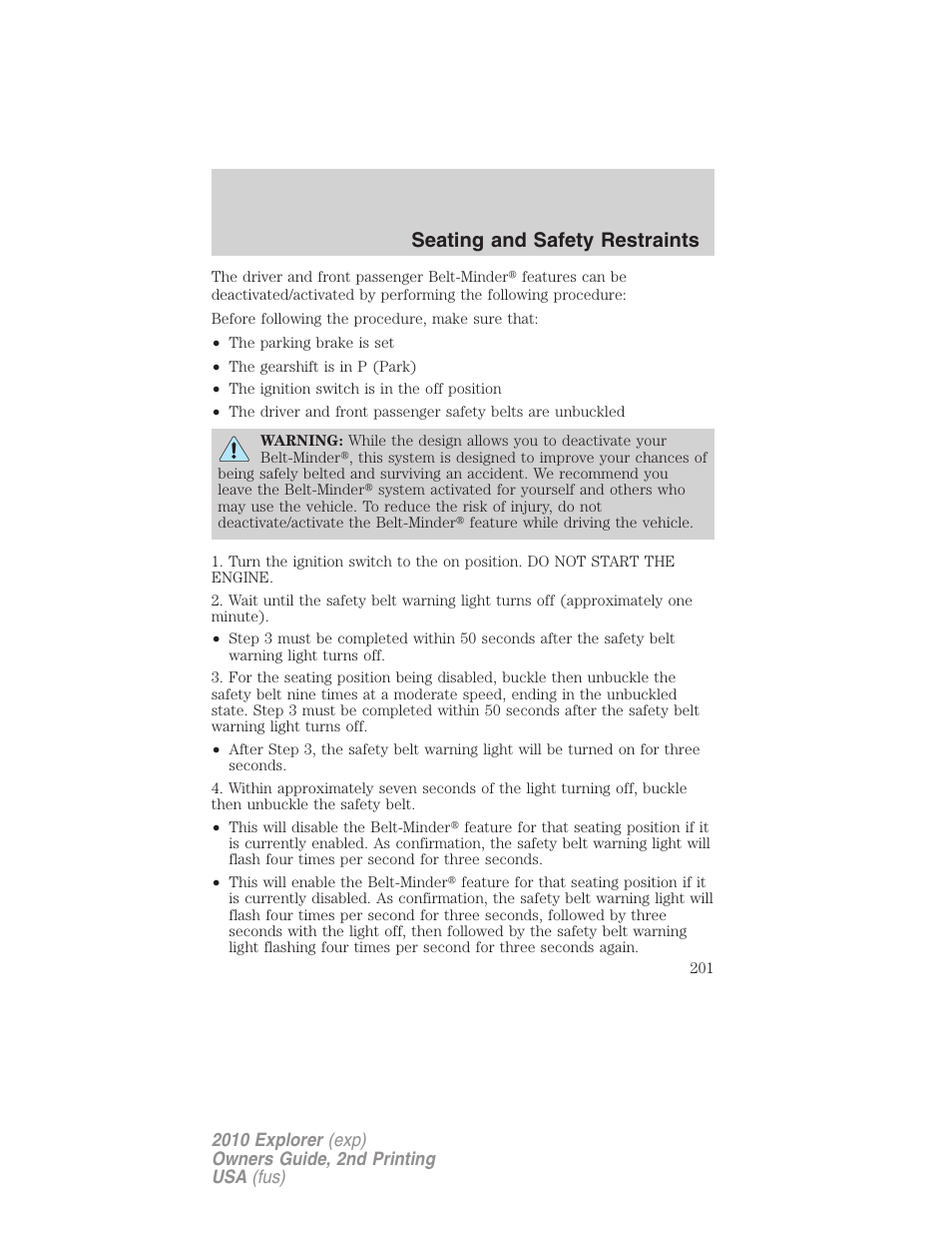 Seating and safety restraints | FORD 2010 Explorer v.2 User Manual | Page 201 / 406