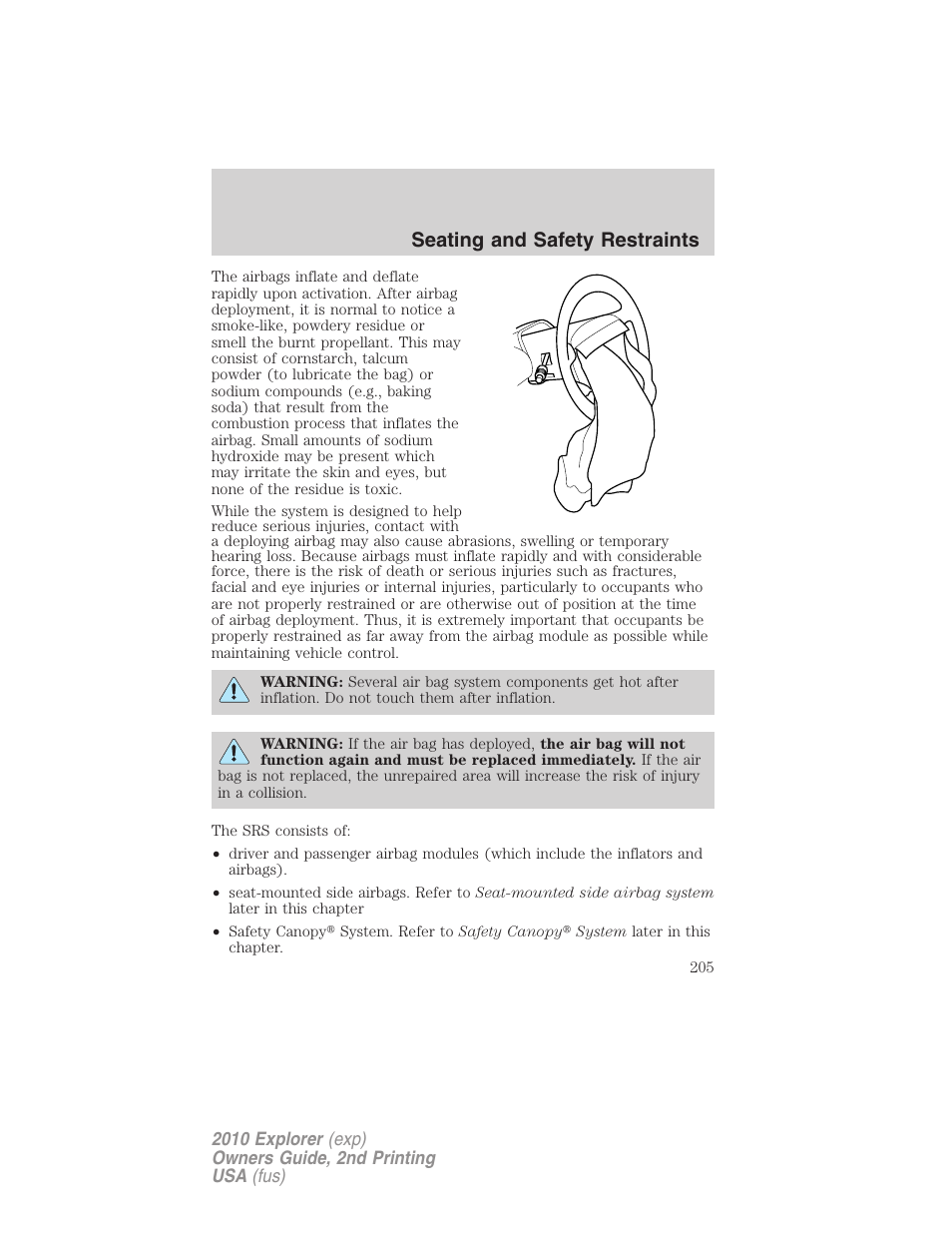 Seating and safety restraints | FORD 2010 Explorer v.2 User Manual | Page 205 / 406