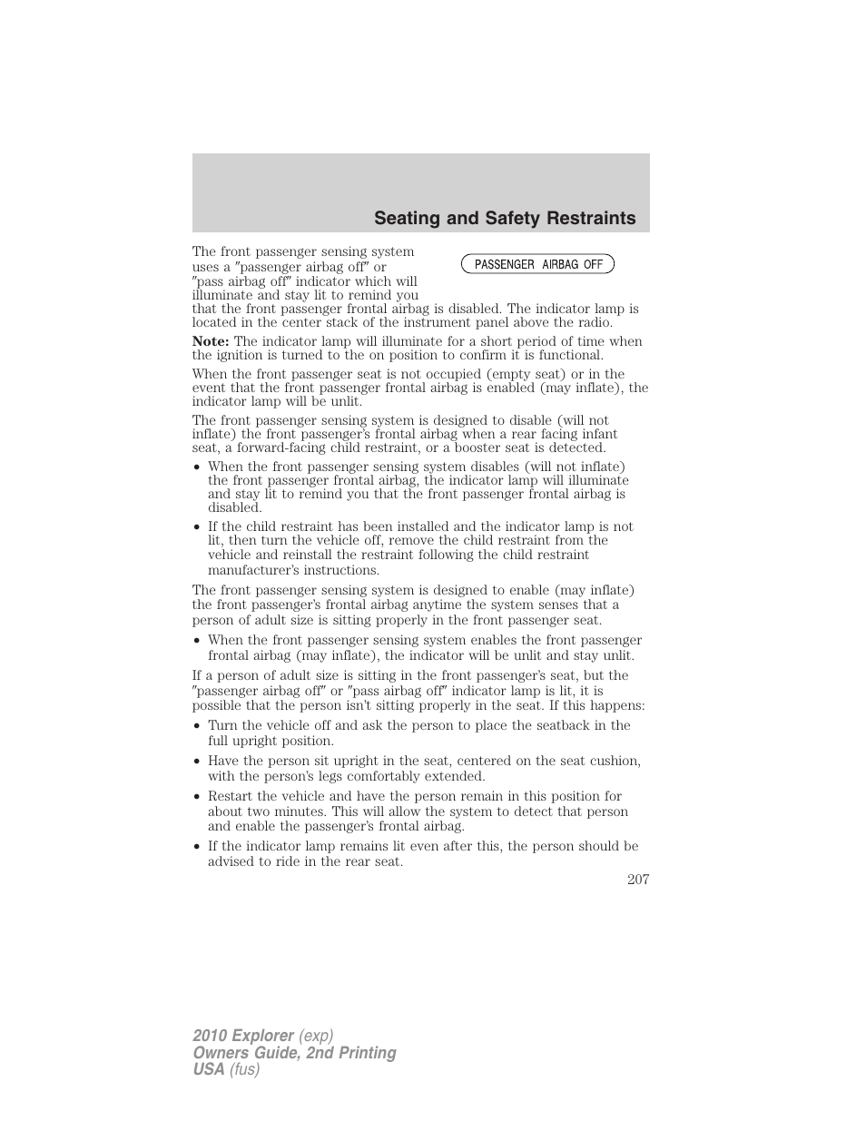 Seating and safety restraints | FORD 2010 Explorer v.2 User Manual | Page 207 / 406