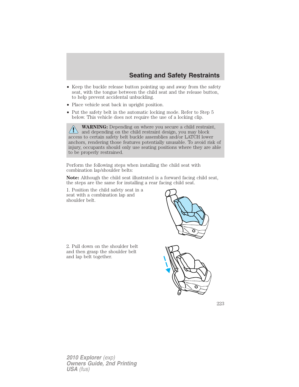 Seating and safety restraints | FORD 2010 Explorer v.2 User Manual | Page 223 / 406