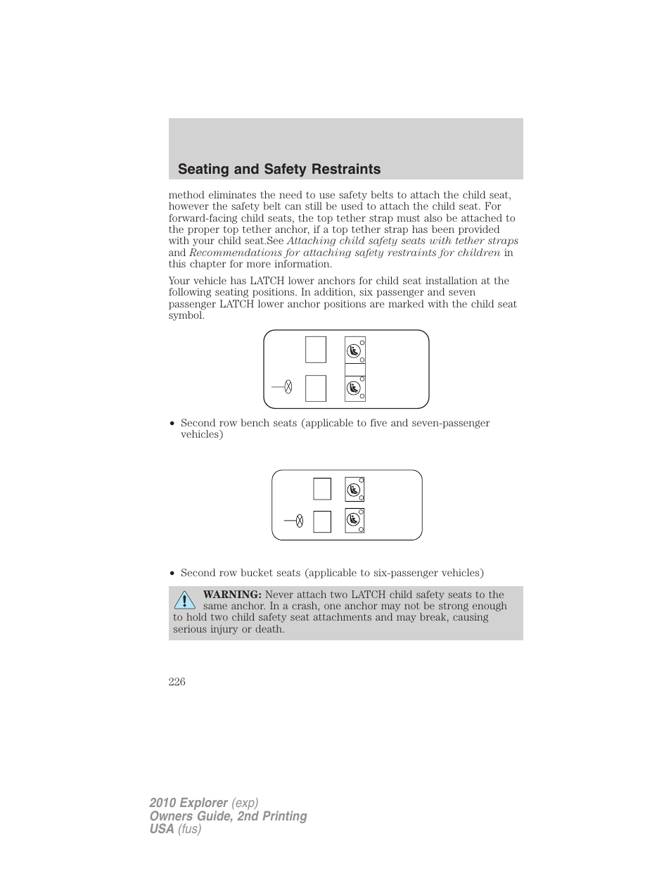 Seating and safety restraints | FORD 2010 Explorer v.2 User Manual | Page 226 / 406