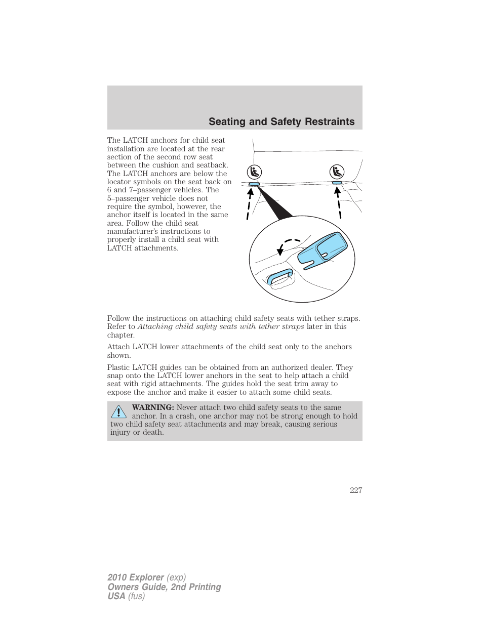 Seating and safety restraints | FORD 2010 Explorer v.2 User Manual | Page 227 / 406