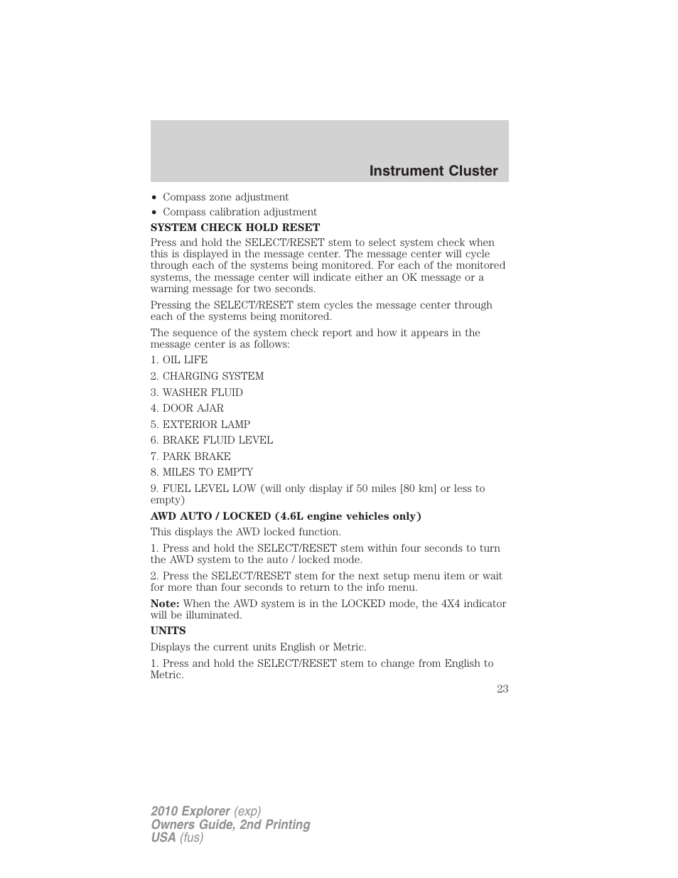 Instrument cluster | FORD 2010 Explorer v.2 User Manual | Page 23 / 406