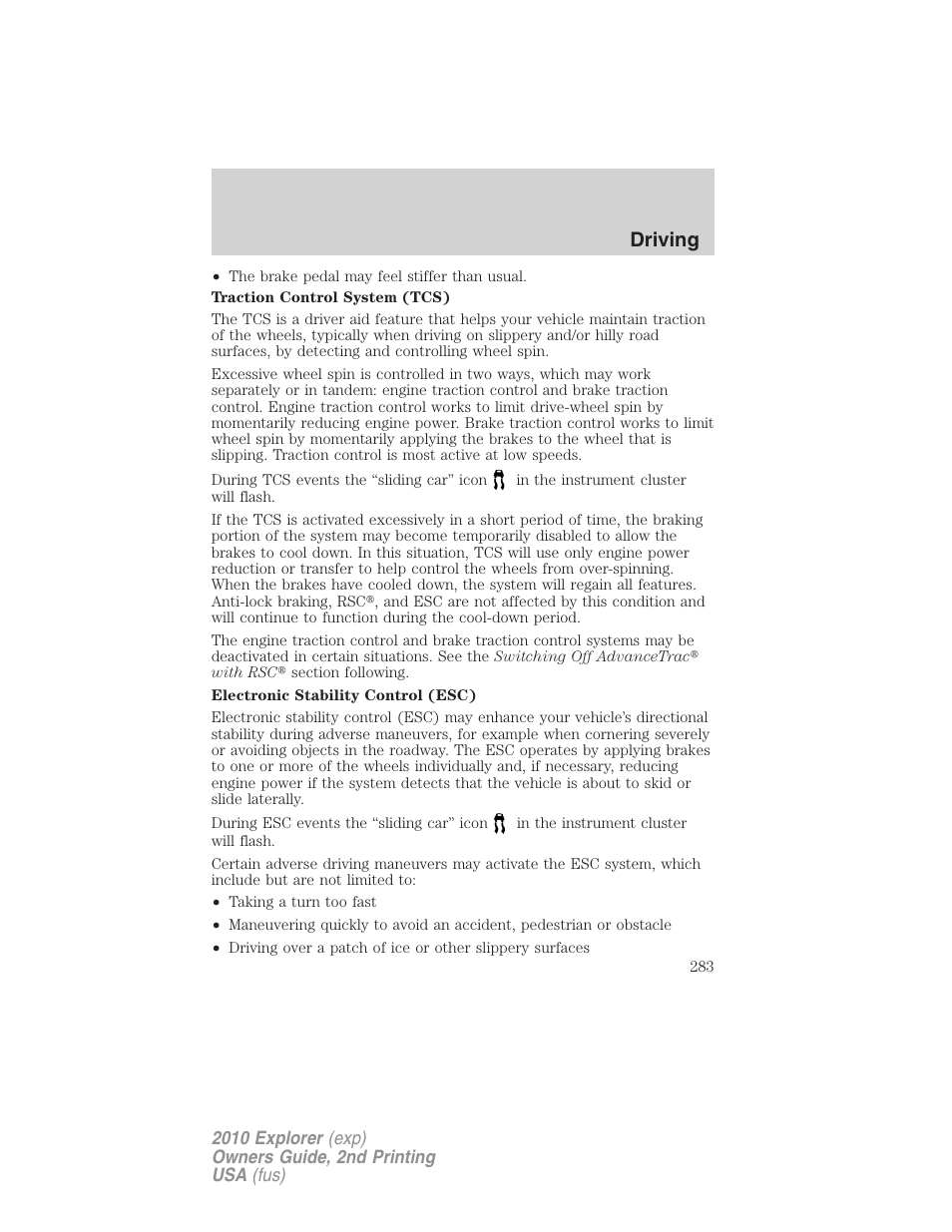 Driving | FORD 2010 Explorer v.2 User Manual | Page 283 / 406