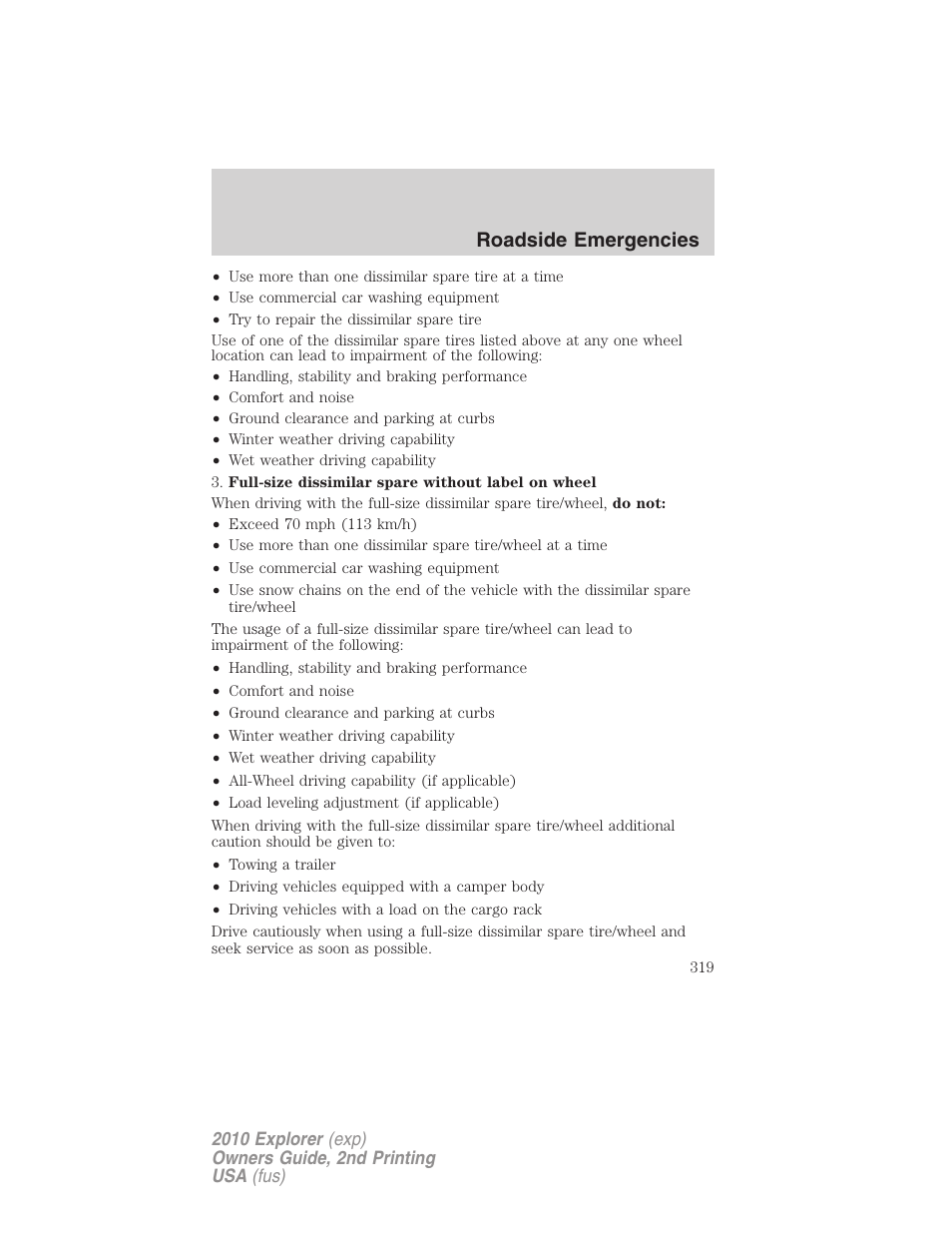 Roadside emergencies | FORD 2010 Explorer v.2 User Manual | Page 319 / 406