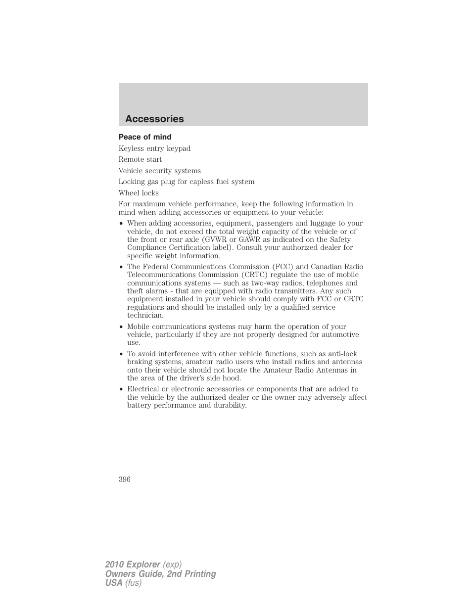 Peace of mind, Accessories | FORD 2010 Explorer v.2 User Manual | Page 396 / 406