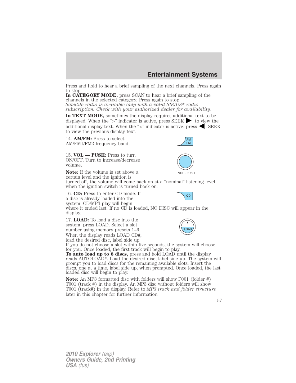 Entertainment systems | FORD 2010 Explorer v.2 User Manual | Page 57 / 406